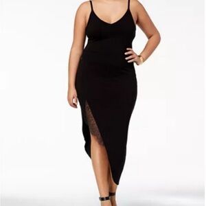 Sexy Black Asymmetrical Lace Hem Midi Slip Dress Size 2X